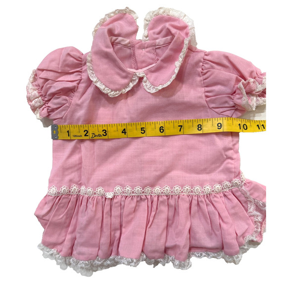 Vintage Dotty Dan Pink Baby Dress Bonnet Set Lace Ruffle Girls Infant Outfit 60s - Picture 5 of 7